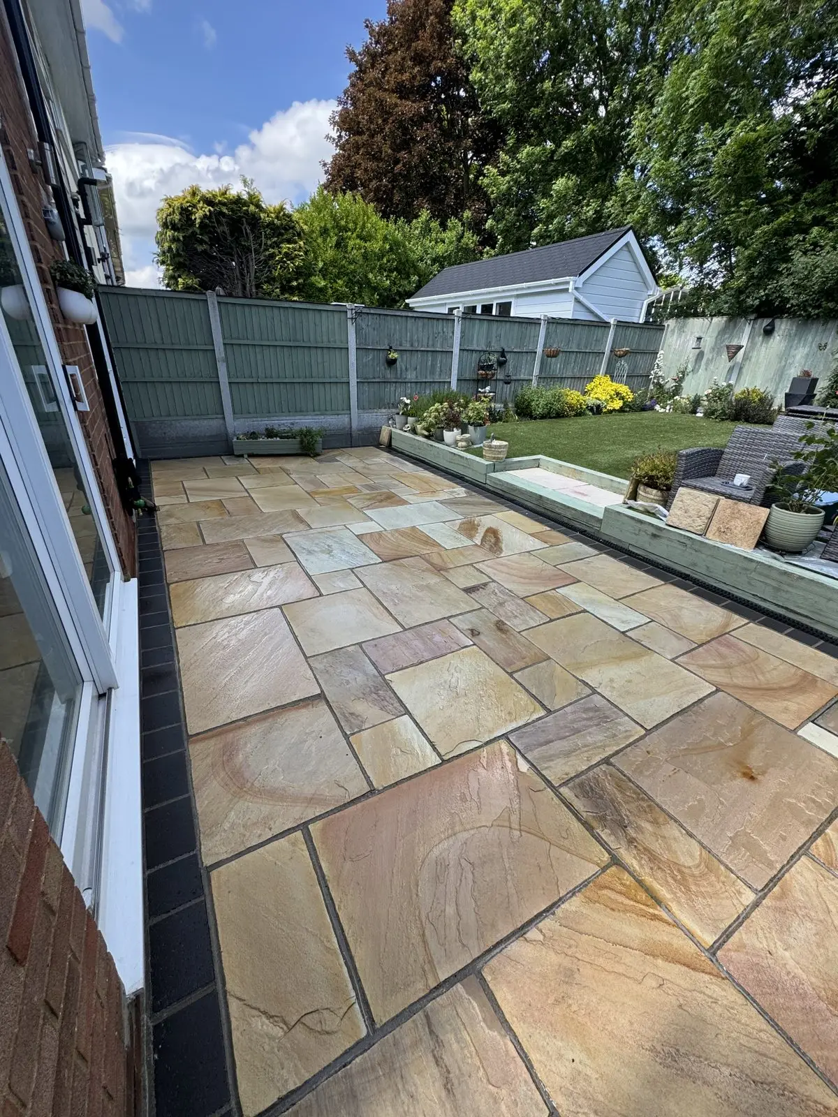 Indian sandstone patio restored to its natural colour, Essex