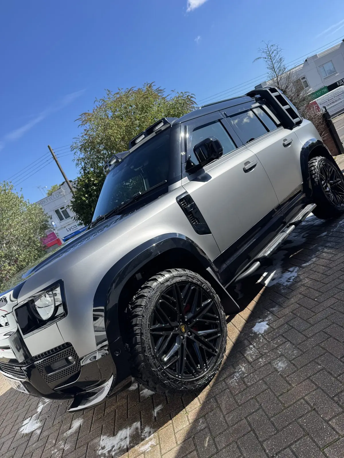 Silver Land Rover Defender cleaned and detailed, Essex